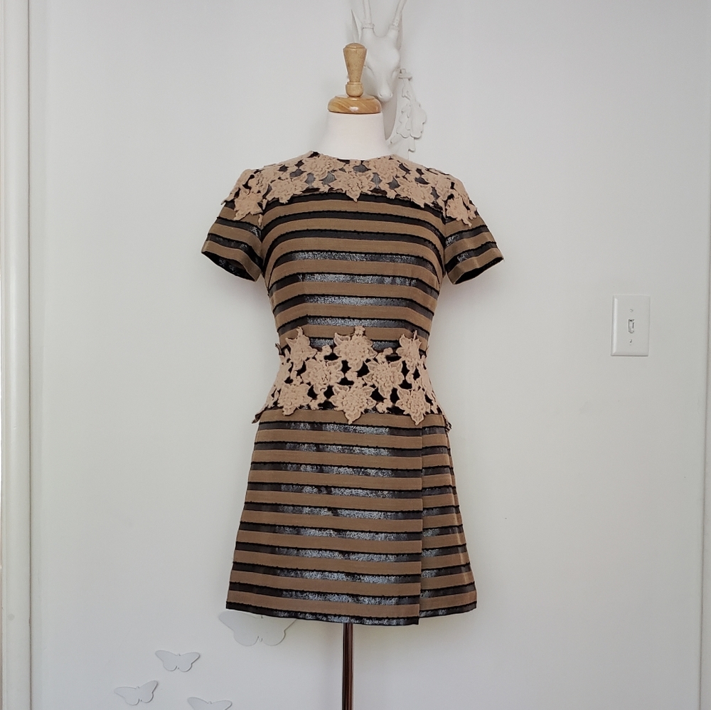 Charlotte Ronson Striped Lace Mini Party Dress